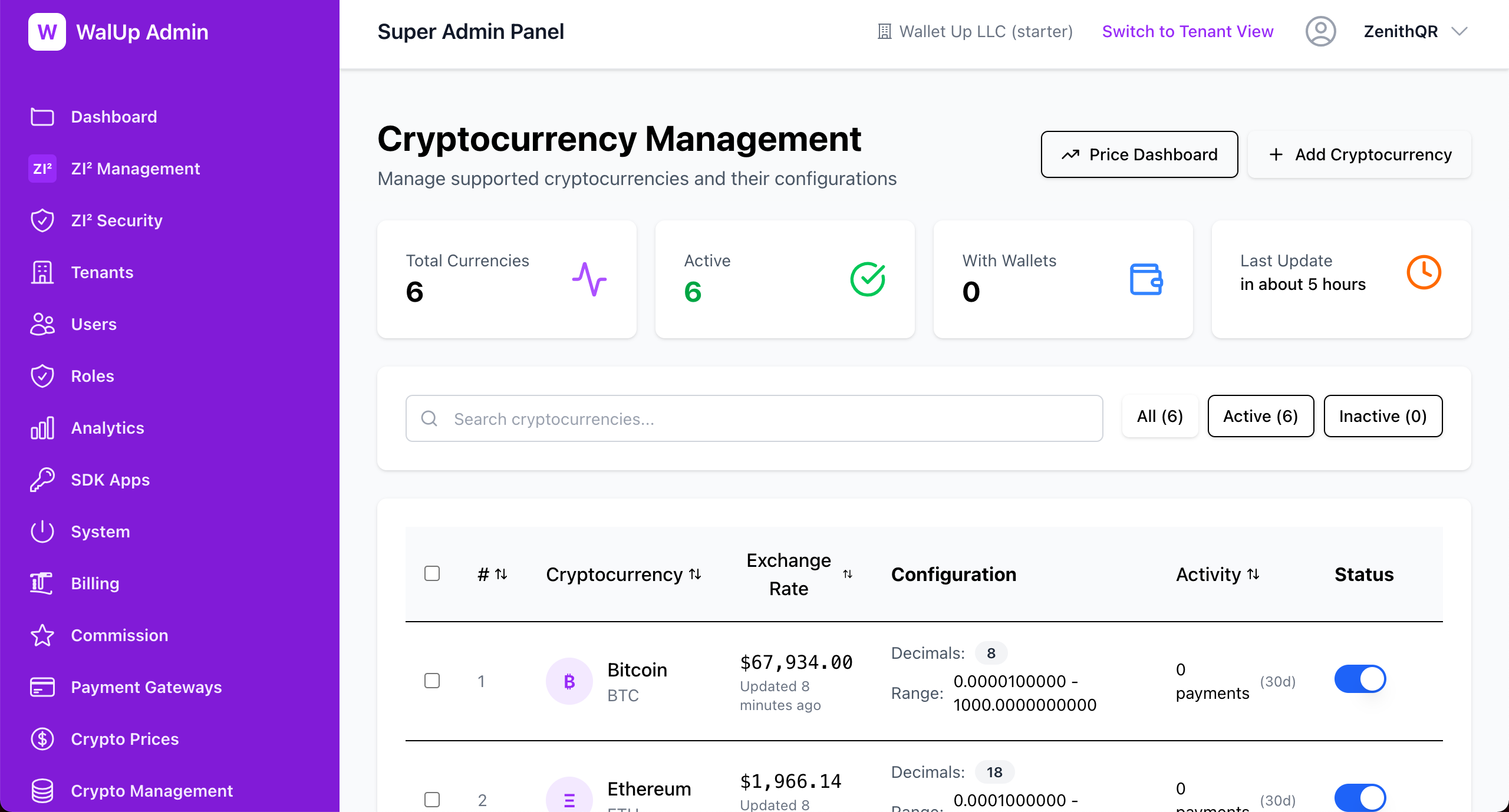 WalUp Admin Crypto